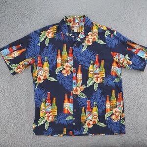 Vintage Hilo Hattie Hawaiian Shirt Mens XL Blue Beer Lovers Lager Short Sleeve